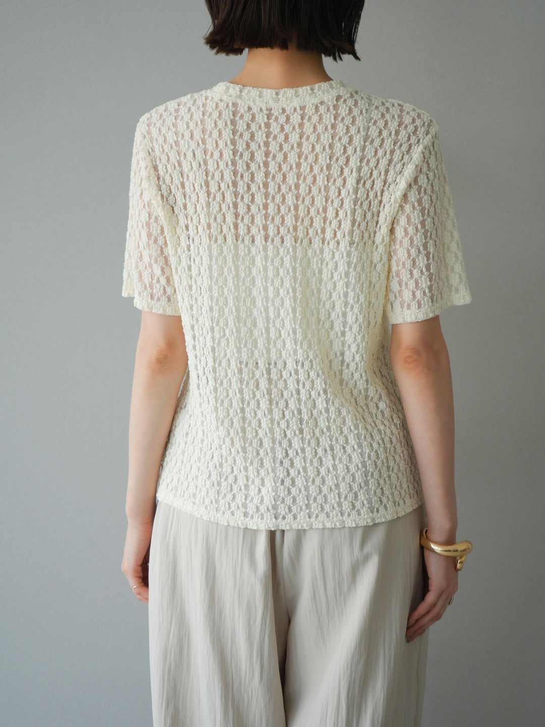 【預購】剪裁蕾絲T卹/象牙白