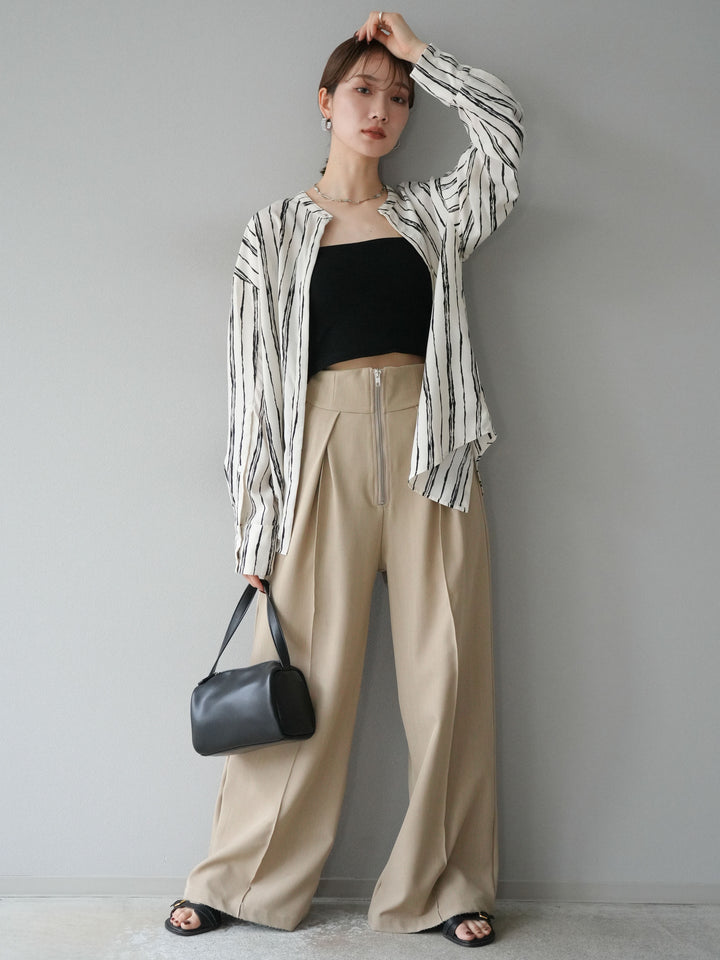 [予約]ペンタッチストライプ2WAYスリーブバンドカラーシャツ/アイボリー