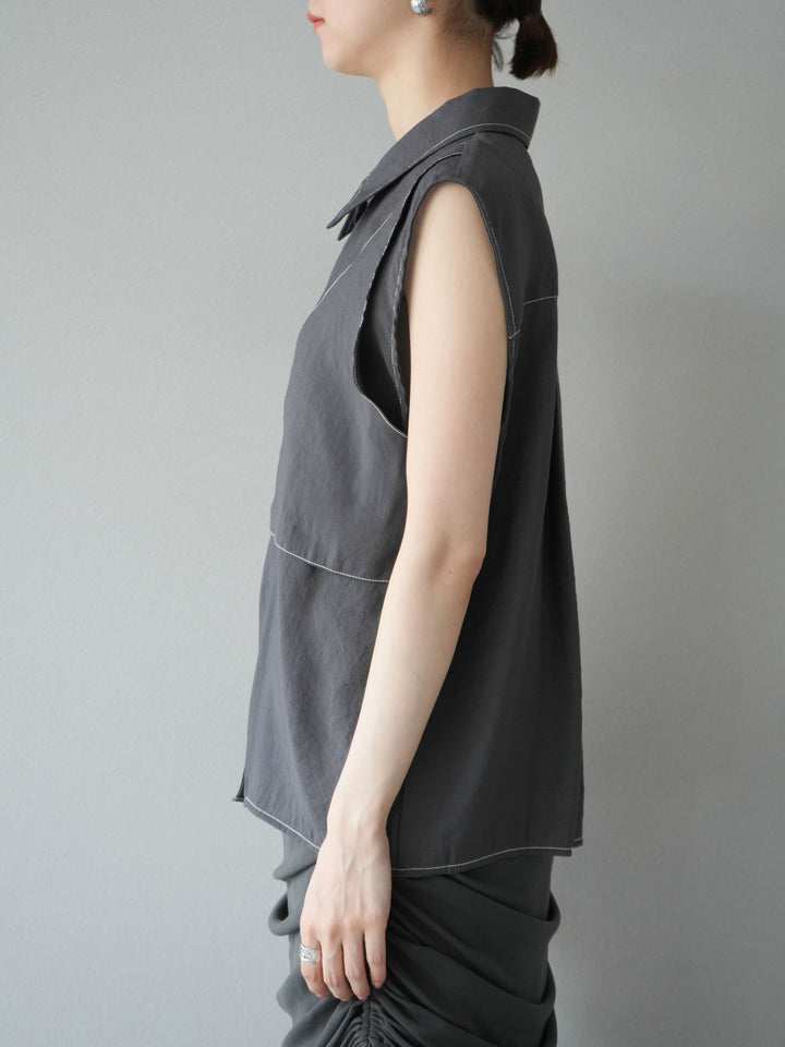 [預訂] 縫合透視多層設計襯衫/炭灰色
