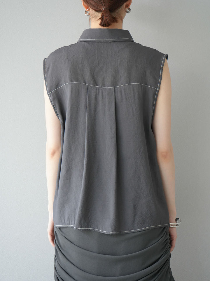 [預訂] 縫合透視多層設計襯衫/炭灰色