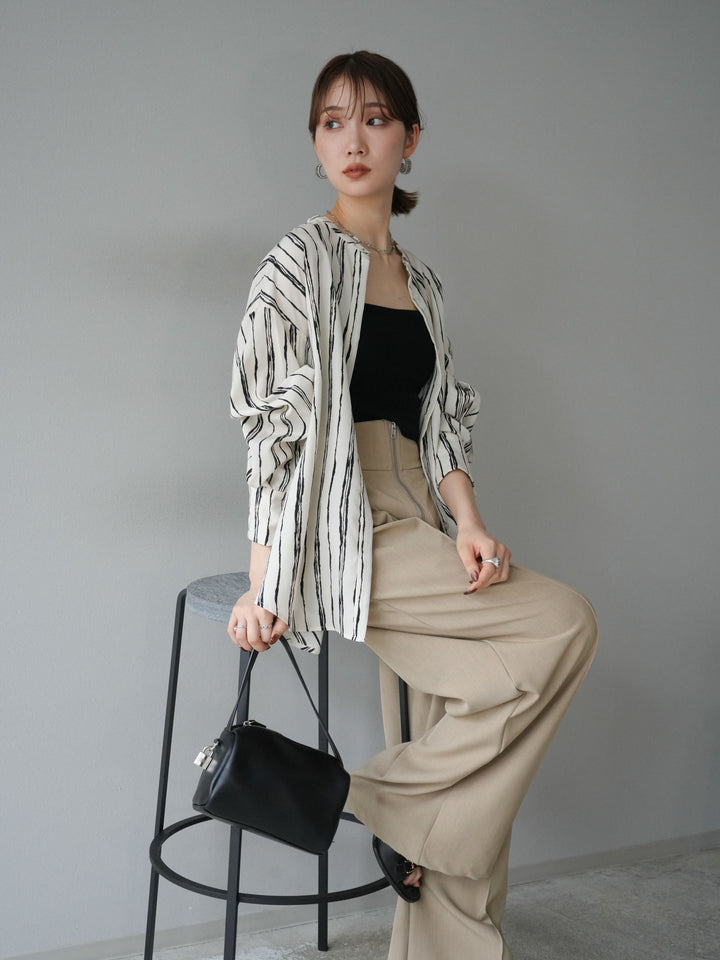 [予約]ペンタッチストライプ2WAYスリーブバンドカラーシャツ/アイボリー