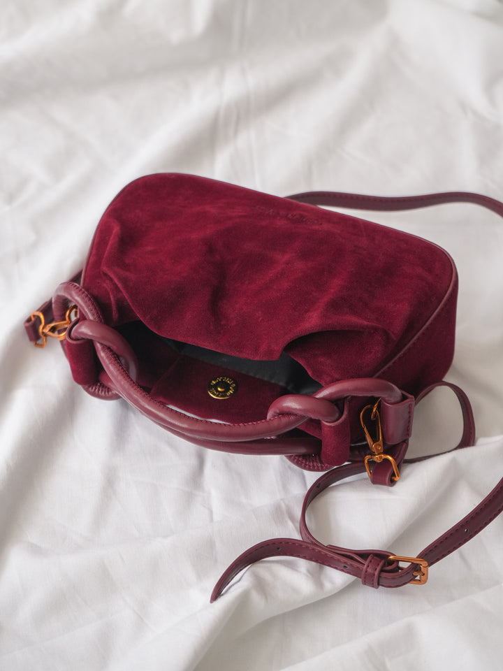 [予約]デザインハンドルスエードミニBAG/burgundy