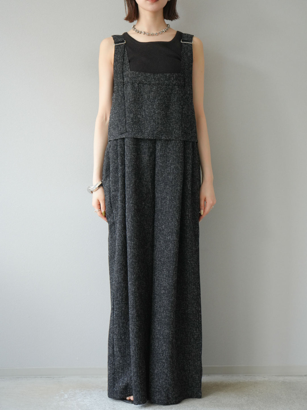 [予約]サマーツイードケープサロペット/ブラック