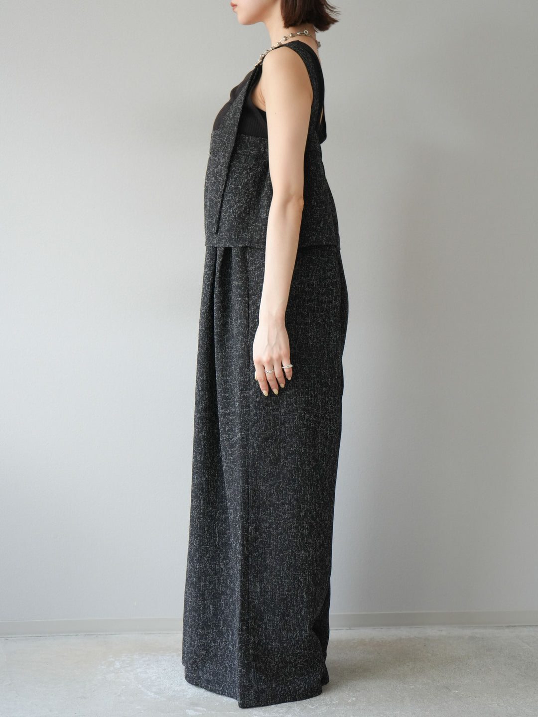 [予約]サマーツイードケープサロペット/ブラック