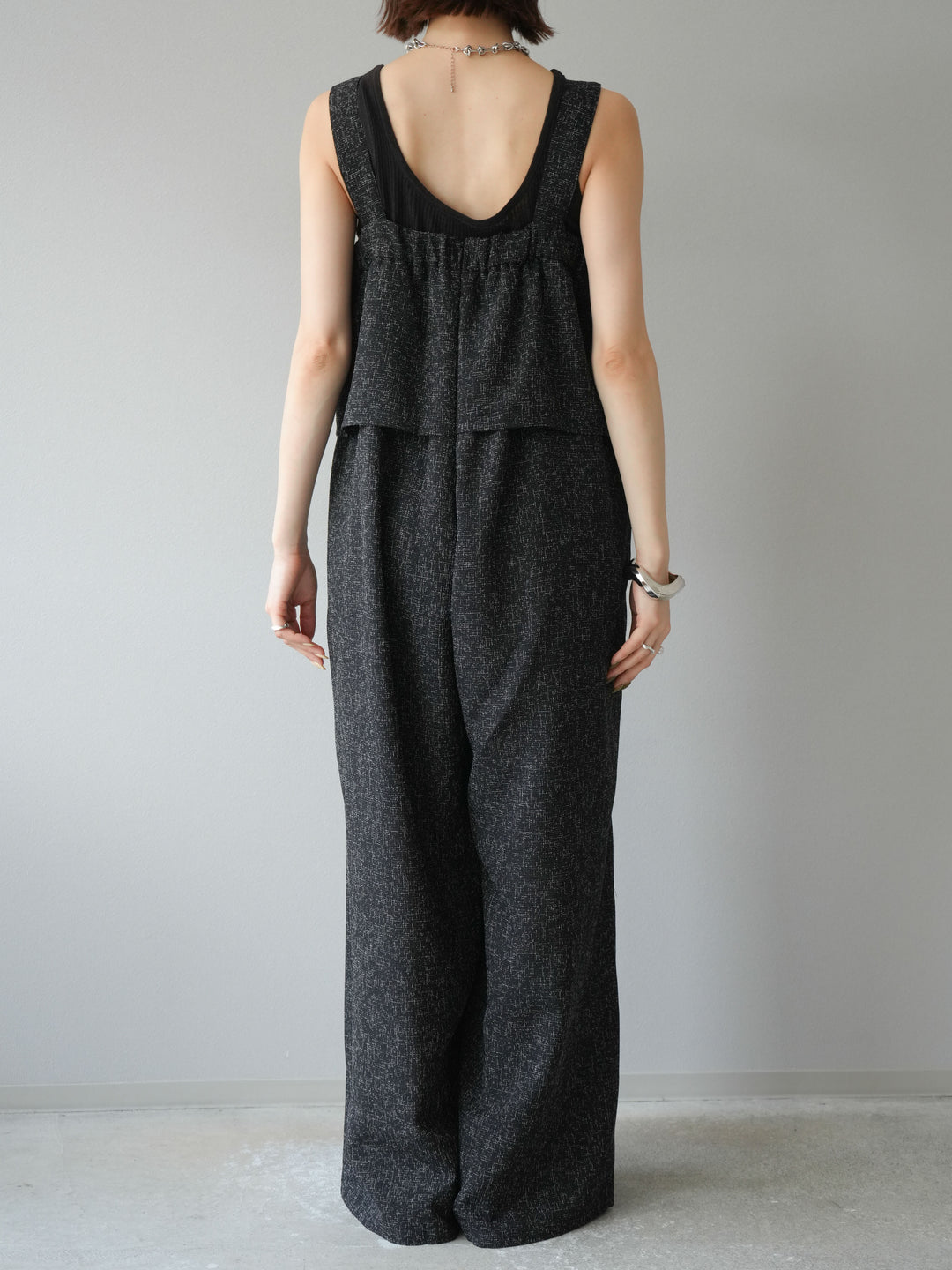 [予約]サマーツイードケープサロペット/ブラック