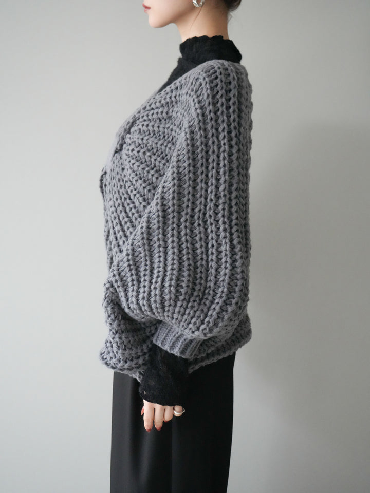 [予約]ローゲージ畦編みドルマンニットボレロ/gray