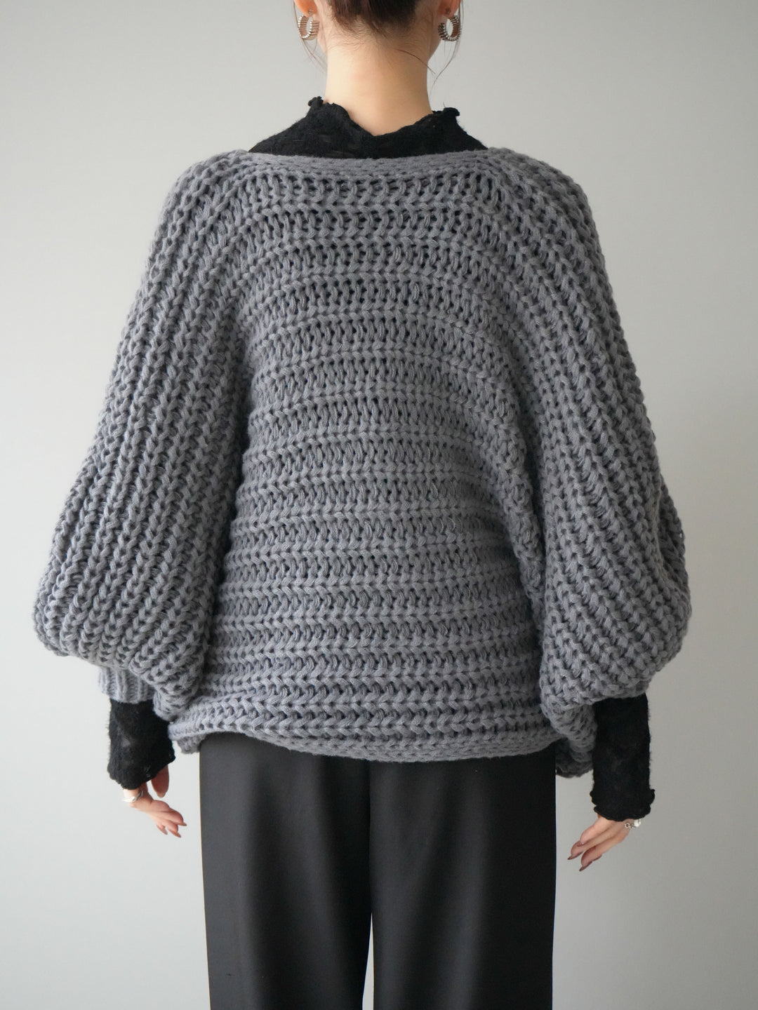 [予約]ローゲージ畦編みドルマンニットボレロ/gray