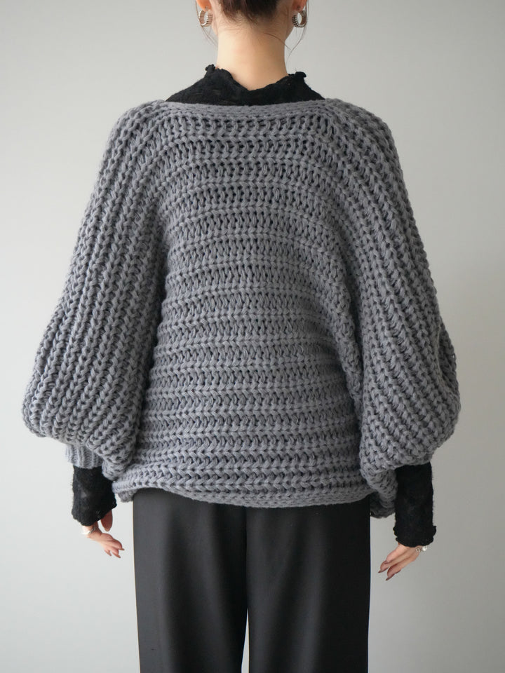 [予約]ローゲージ畦編みドルマンニットボレロ/gray