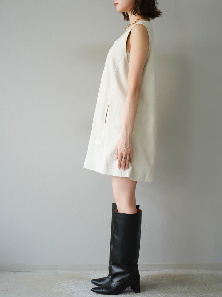 [予約]ショルダーポーチ付スウェードミニワンピース/アイボリー