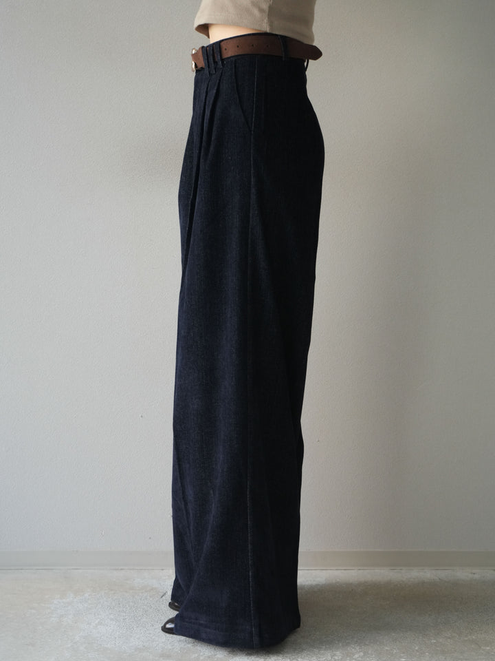 [予約]ベルト付ベルベットワイドパンツ/navy