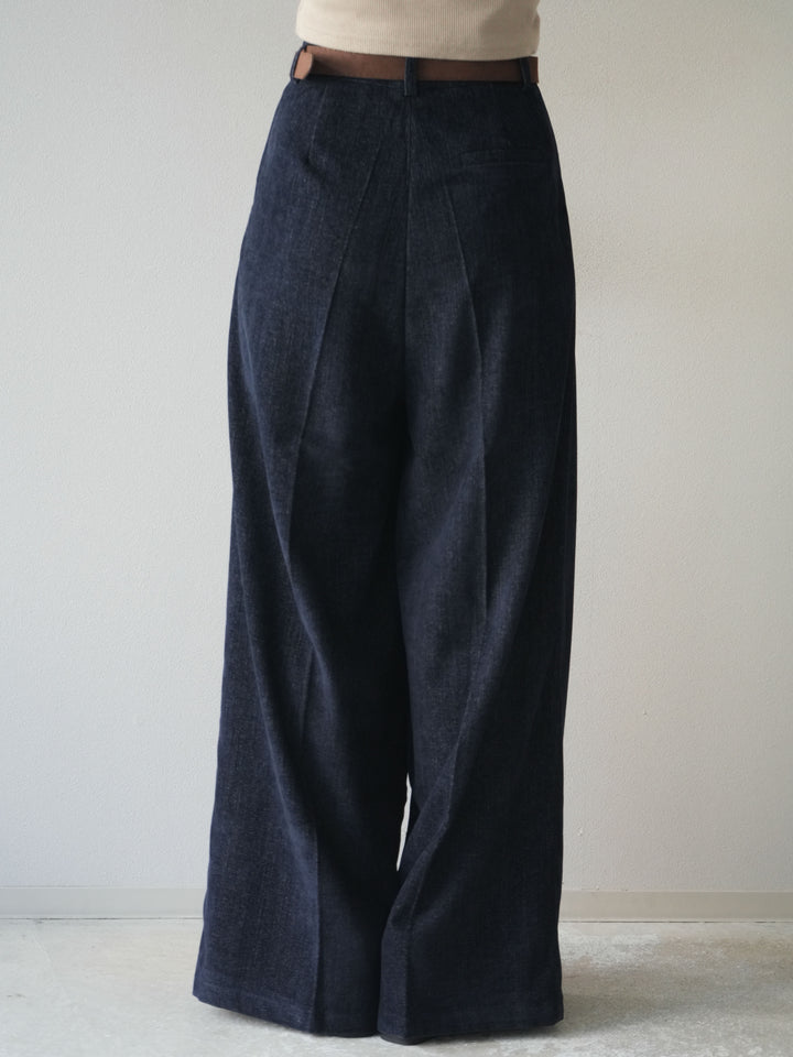 [予約]ベルト付ベルベットワイドパンツ/navy