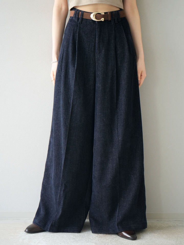 [予約]ベルト付ベルベットワイドパンツ/navy