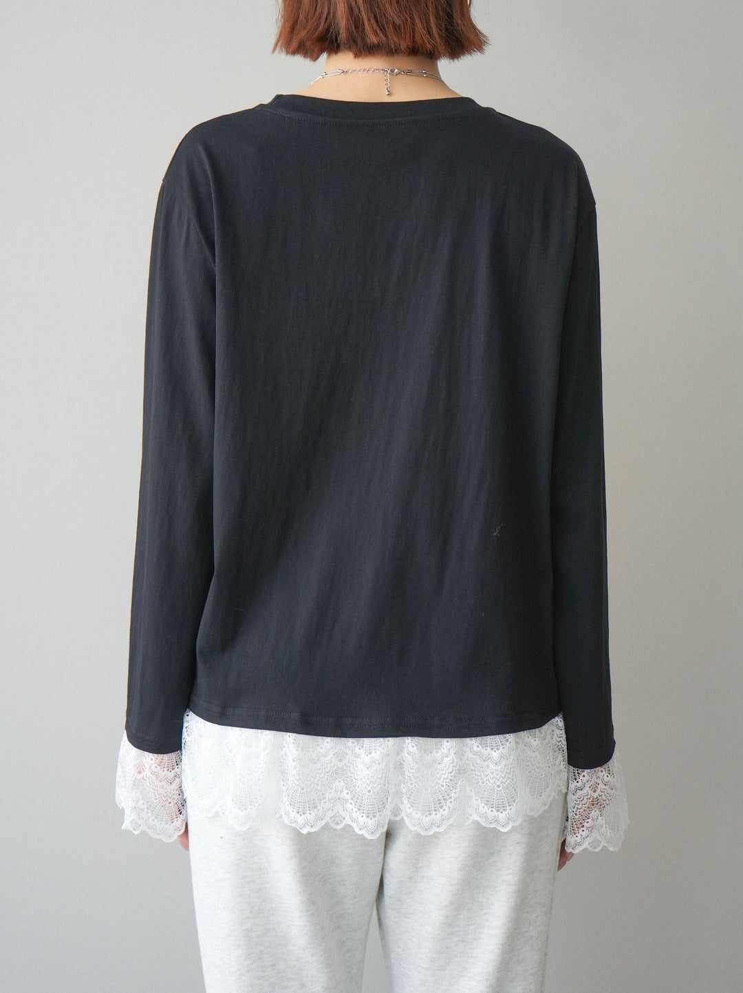 [予約]裾レースコンビカットソー/black