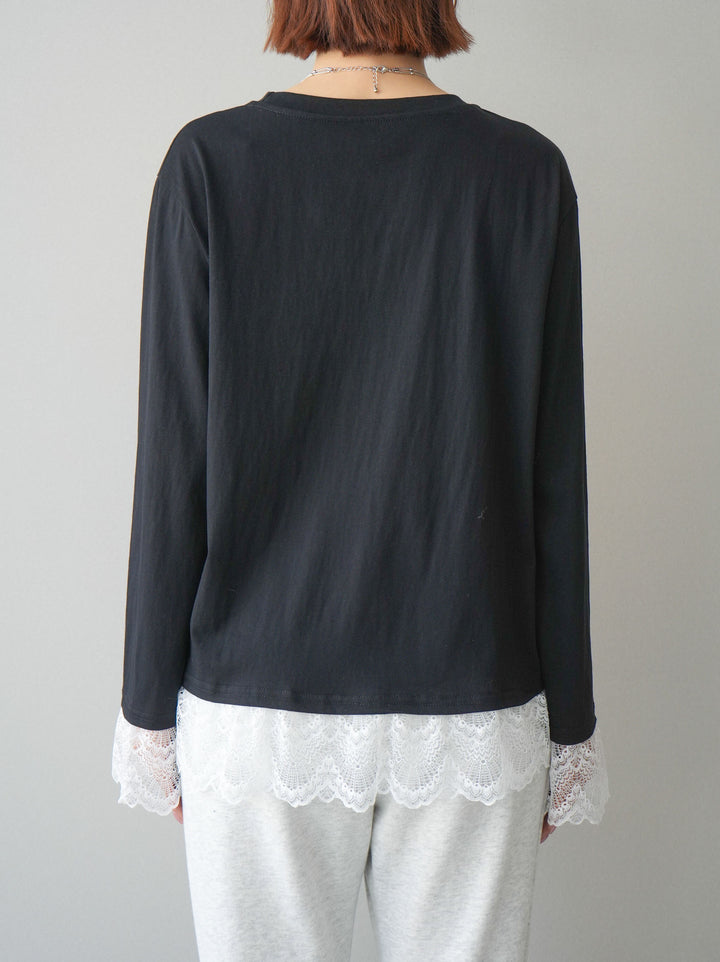 [予約]裾レースコンビカットソー/black