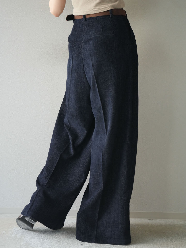 [予約]ベルト付ベルベットワイドパンツ/navy