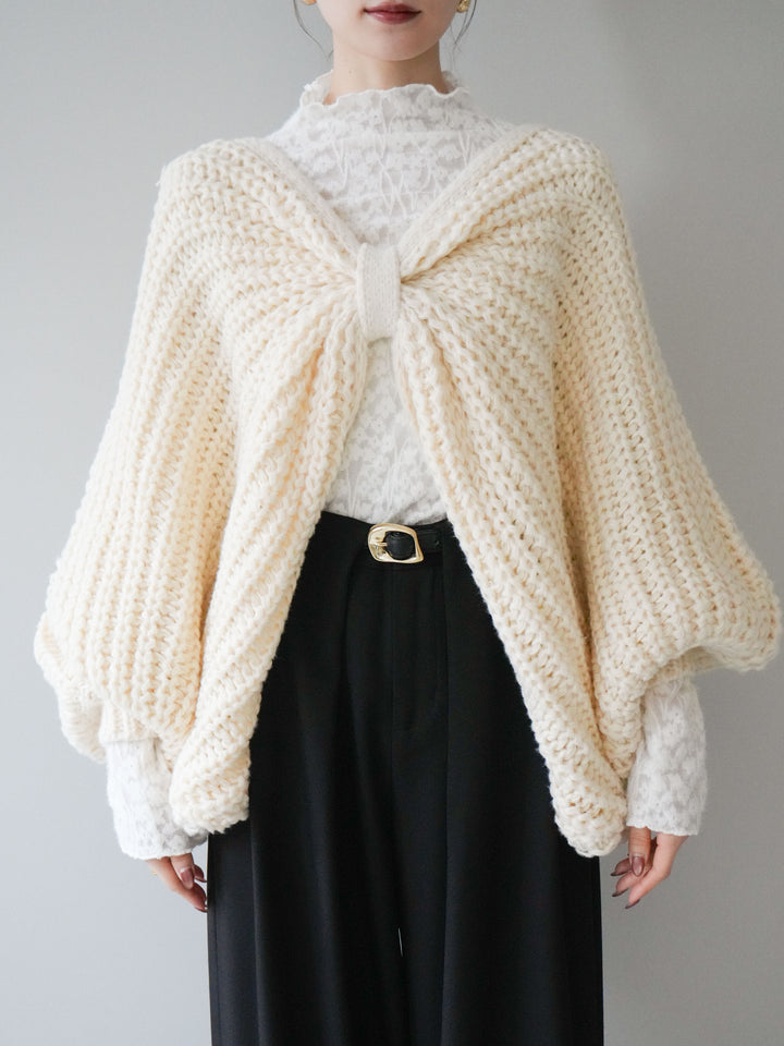 [予約]ローゲージ畦編みドルマンニットボレロ/ivory
