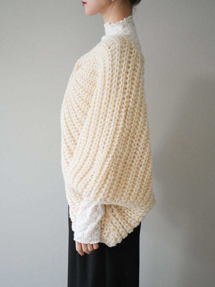 [予約]ローゲージ畦編みドルマンニットボレロ/ivory