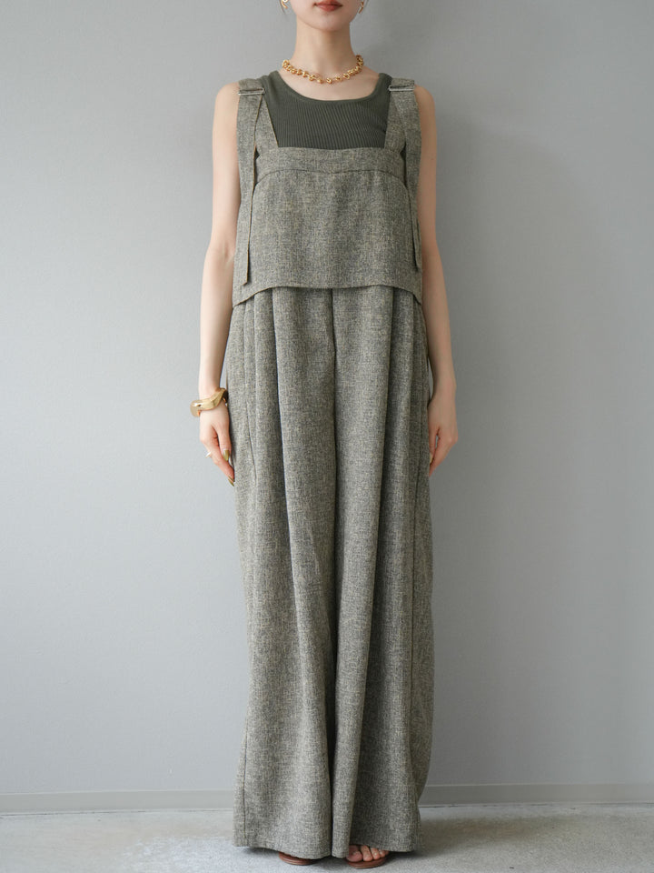 [予約]サマーツイードケープサロペット/ブラウン