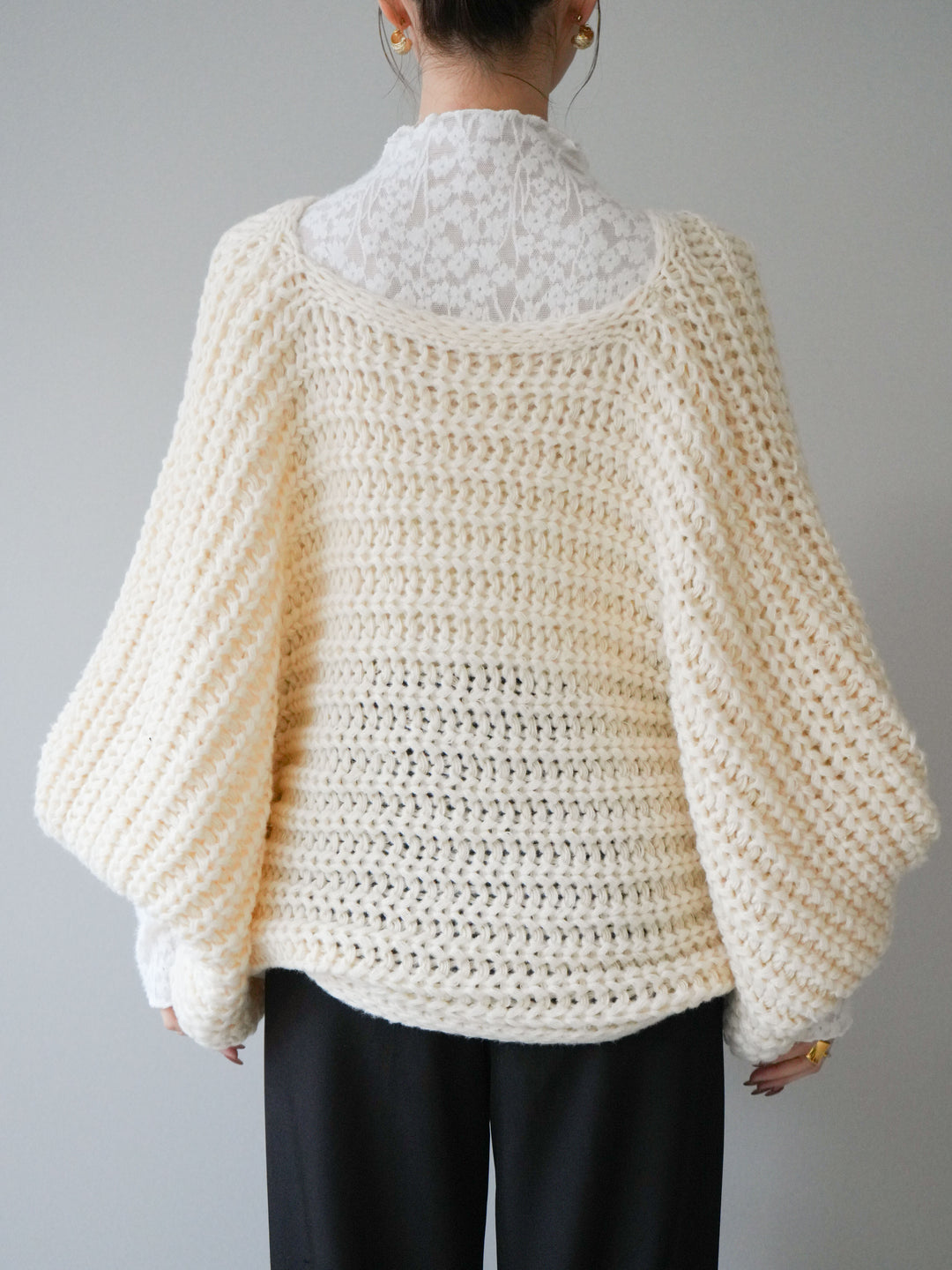 [予約]ローゲージ畦編みドルマンニットボレロ/ivory