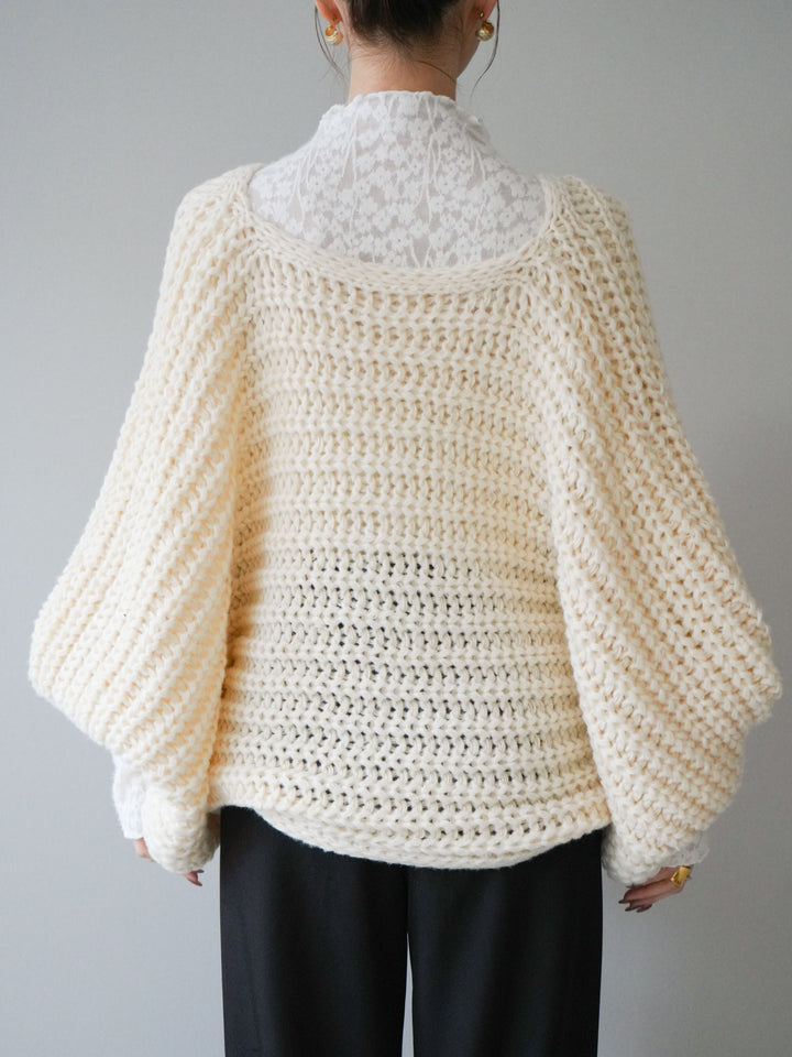 [予約]ローゲージ畦編みドルマンニットボレロ/ivory