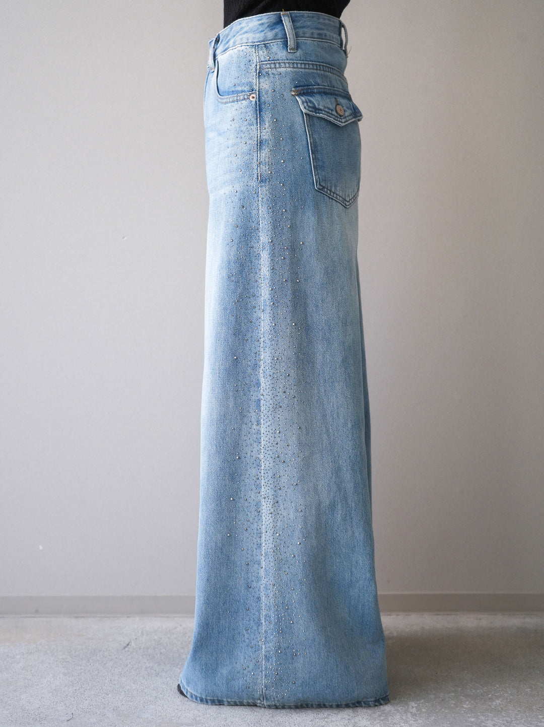 [予約]サイドビジューワイドデニムパンツ/lightblue