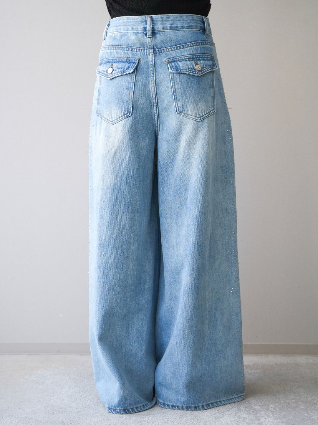 [予約]サイドビジューワイドデニムパンツ/lightblue
