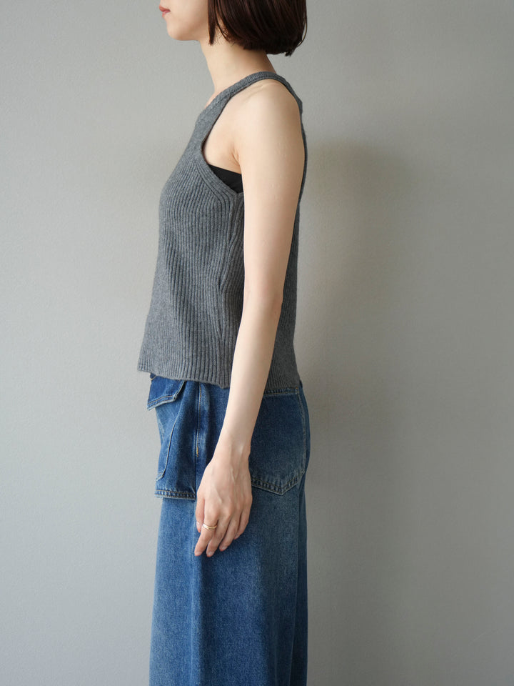 [予約]リブニットアメスリタンクトップ/グレー