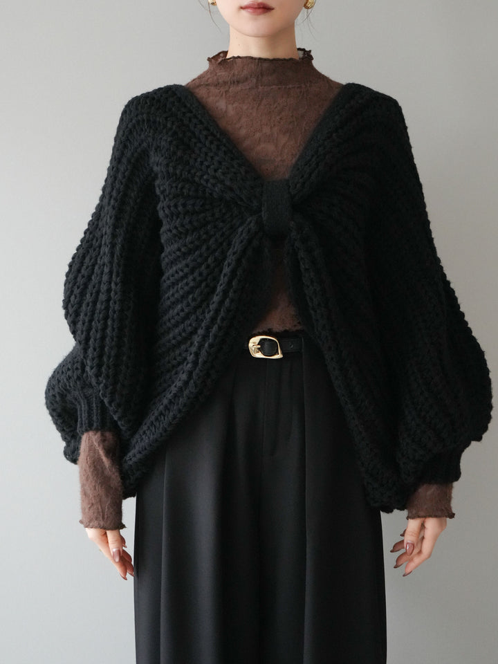 [予約]ローゲージ畦編みドルマンニットボレロ/black