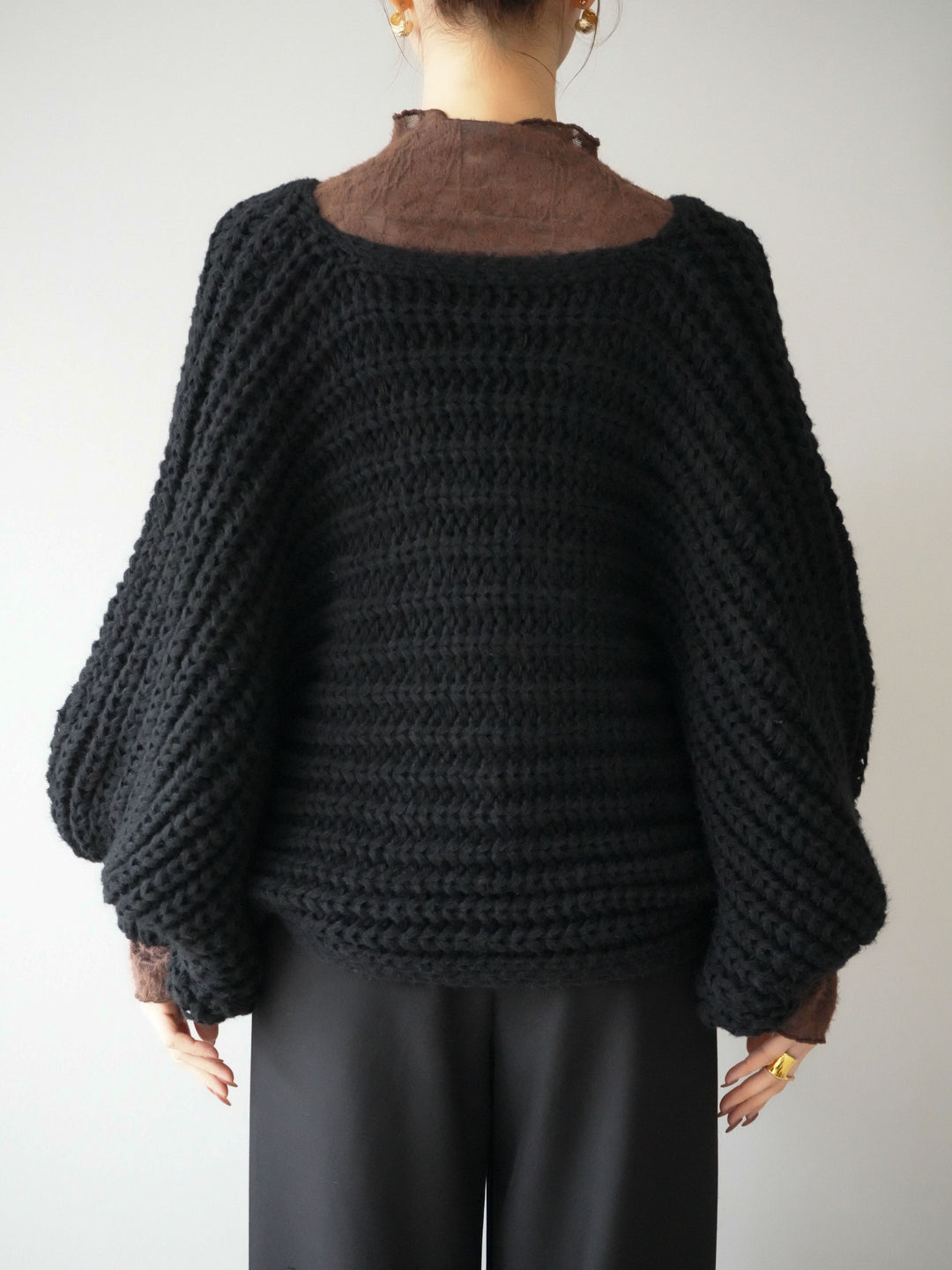 [予約]ローゲージ畦編みドルマンニットボレロ/black