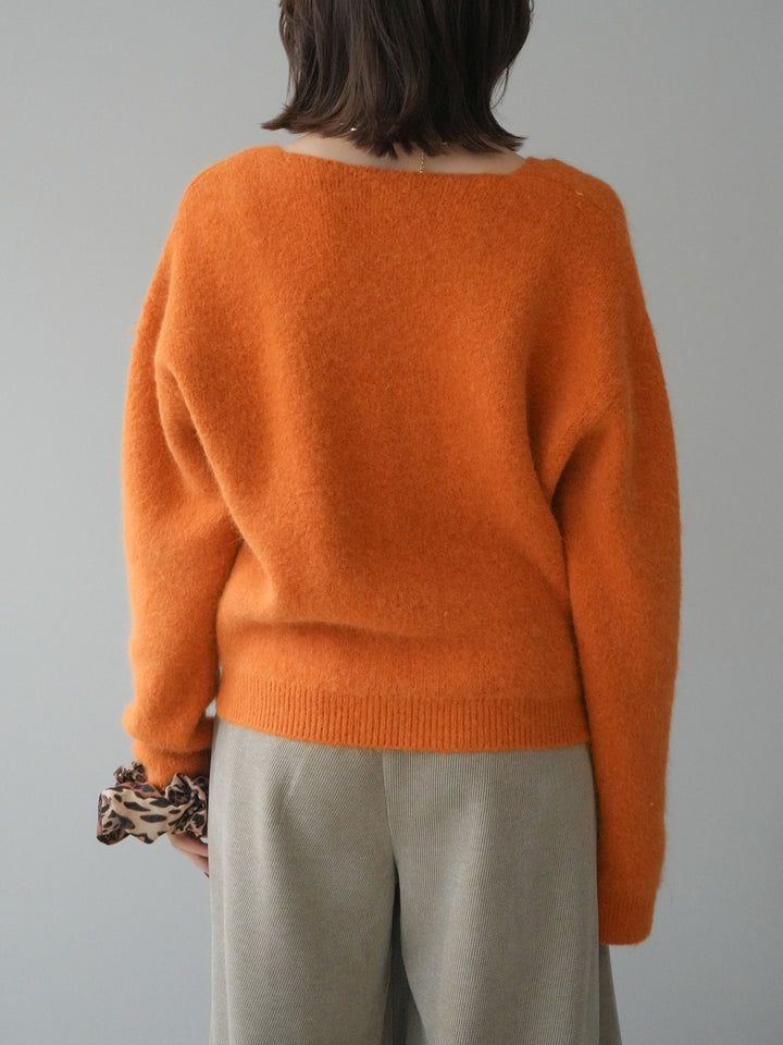[予約]シュシュ付きアンゴラタッチVネックニットプルオーバー/orange