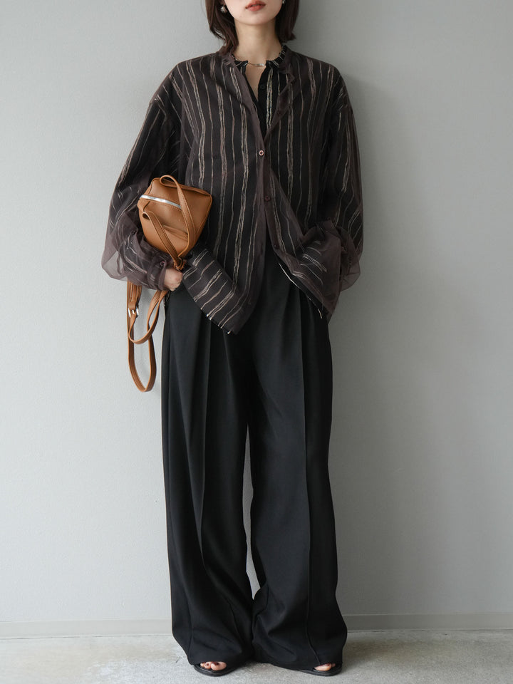 [予約]ペンタッチストライプ2WAYスリーブバンドカラーシャツ/ブラック