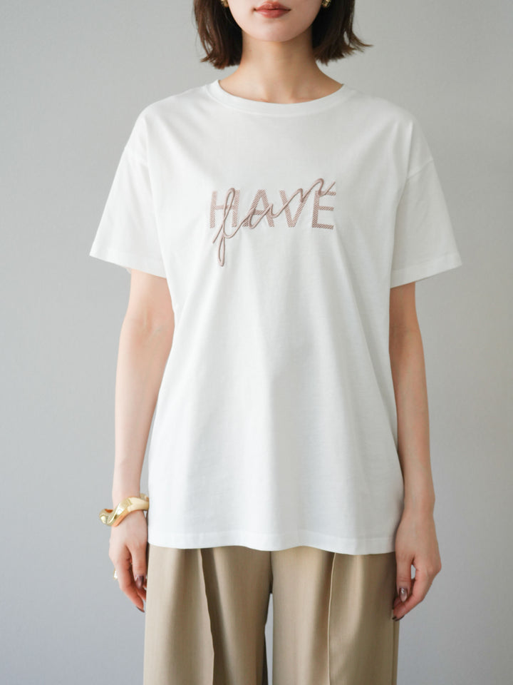 [予約]デザインロゴ刺繍Tシャツ/オフホワイト