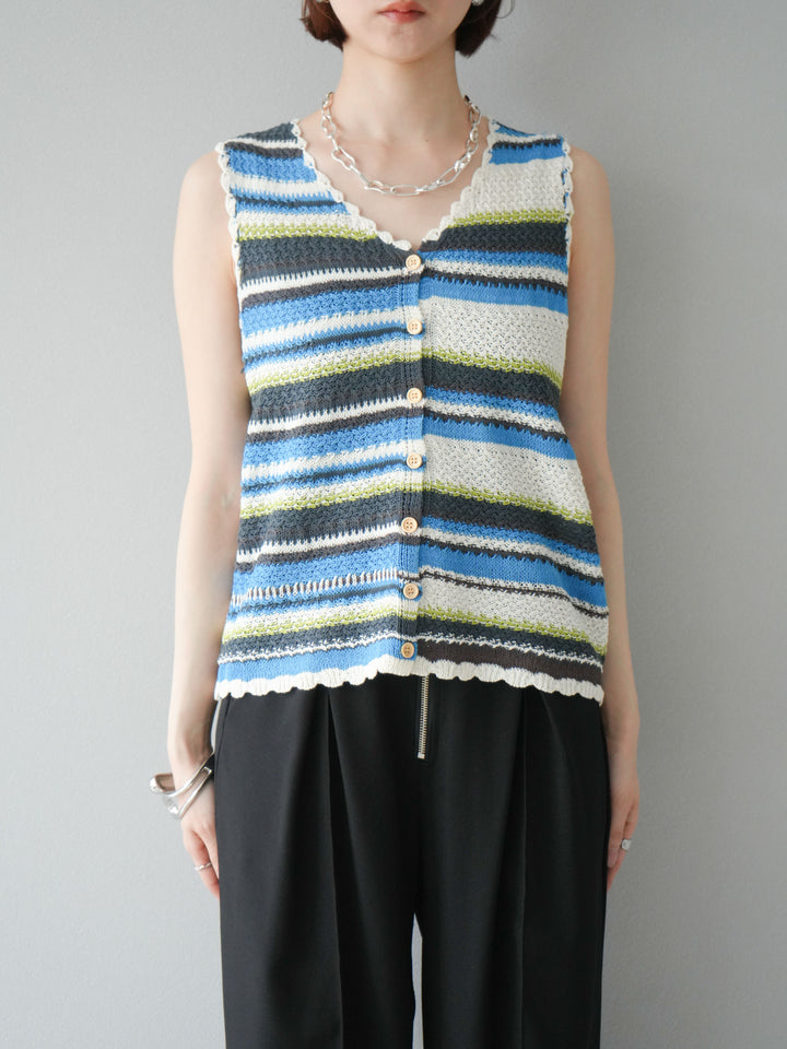 [予約]マルチボーダーニットベスト/ブルー