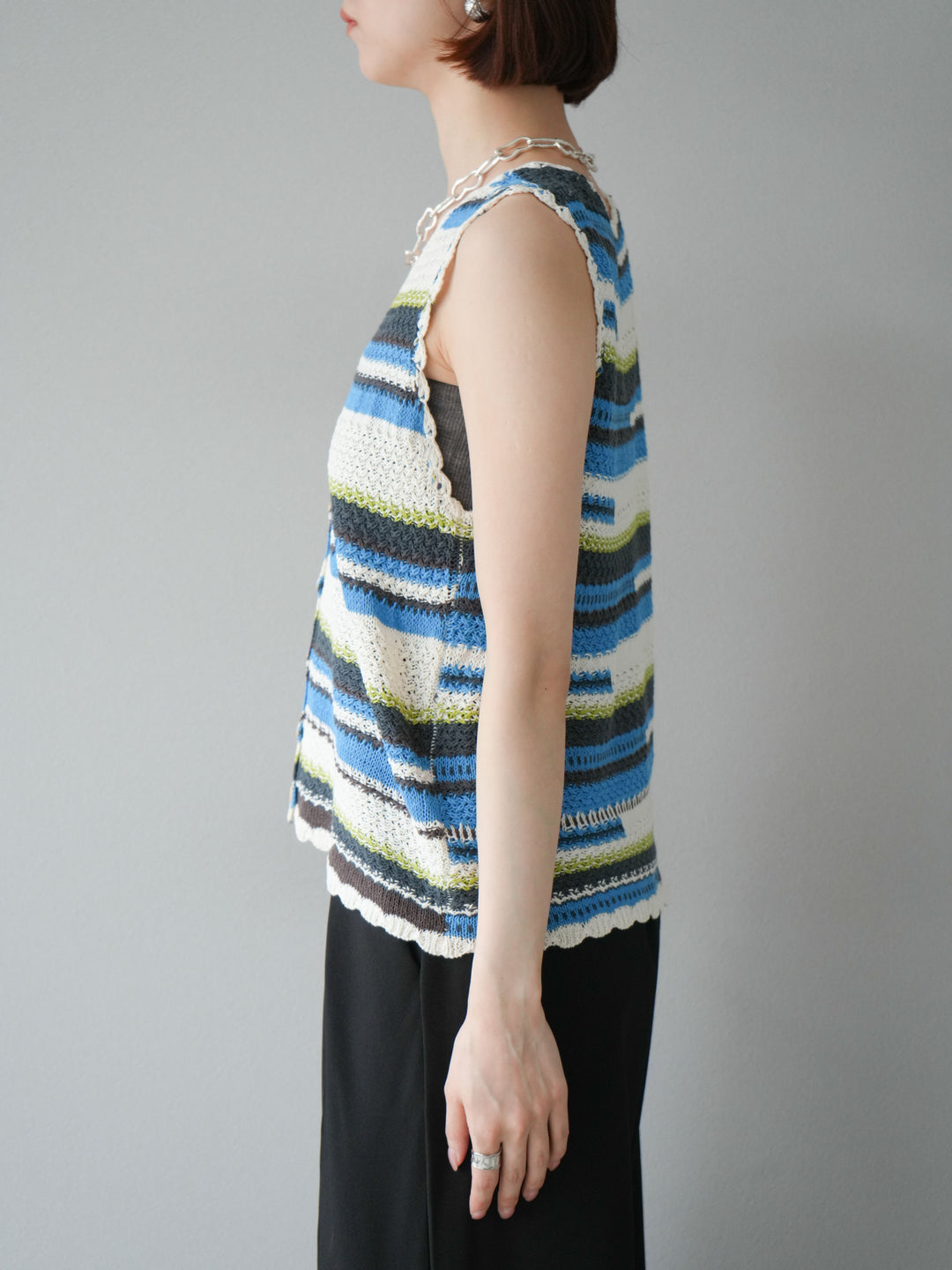 [予約]マルチボーダーニットベスト/ブルー