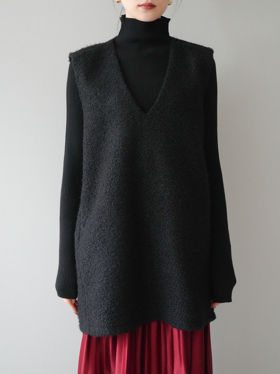 [予約]ミックスループヤーンニットミニワンピース/black