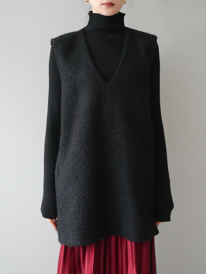 [予約]ミックスループヤーンニットミニワンピース/black