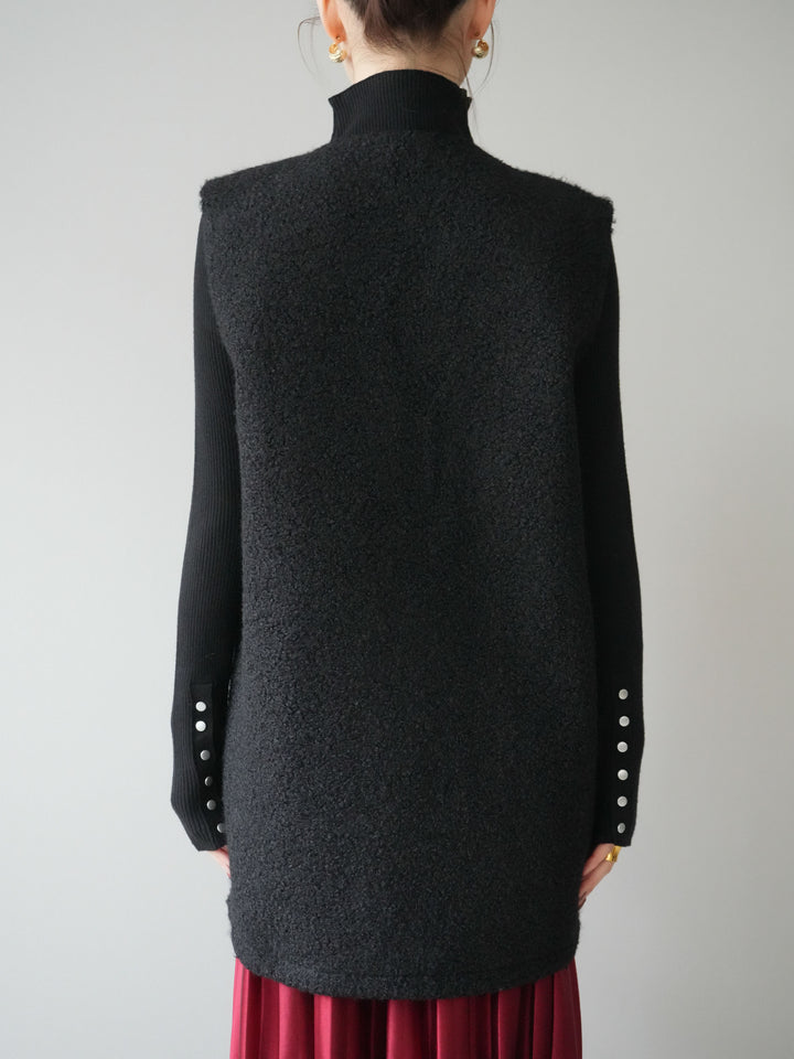 [予約]ミックスループヤーンニットミニワンピース/black