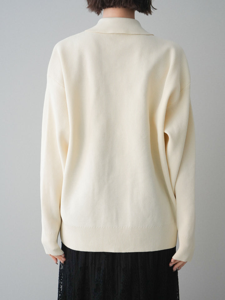 [予約]メタルボタン襟付きポリエステルニットカーディガン/ivory