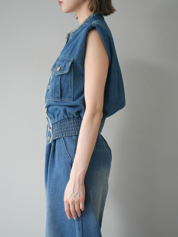 [SET] 流蘇牛仔背心＆褲子套裝/藍色（2件套）