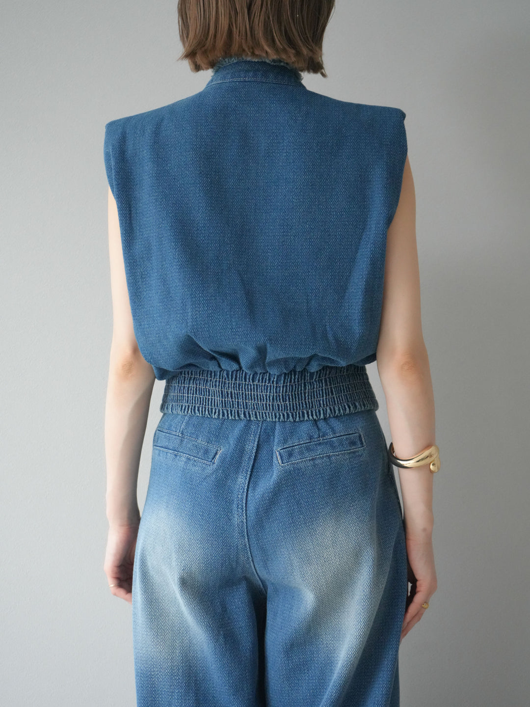 [SET] 流蘇牛仔背心＆褲子套裝/藍色（2件套）