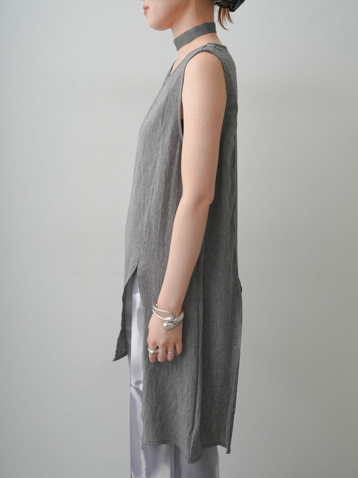 [予約]タイ付アシメヘムノースリトップス/gray