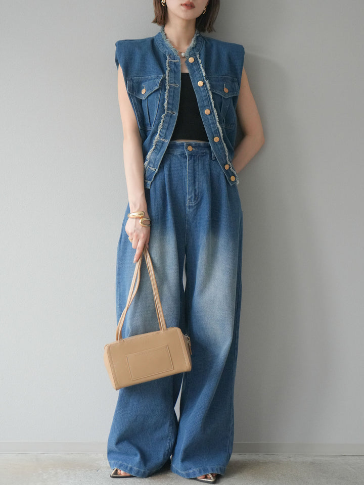 [SET] 流蘇牛仔背心＆褲子套裝/藍色（2件套）