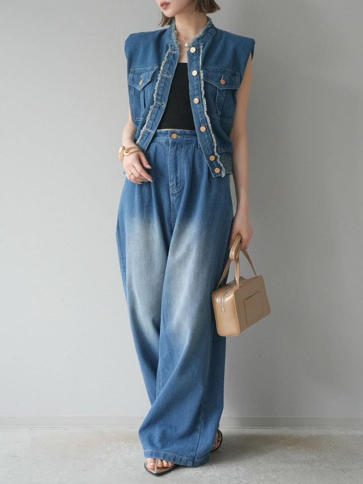 [SET] 流蘇牛仔背心＆褲子套裝/藍色（2件套）