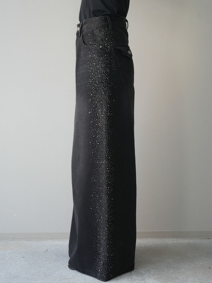 [予約]サイドビジューワイドデニムパンツ/black