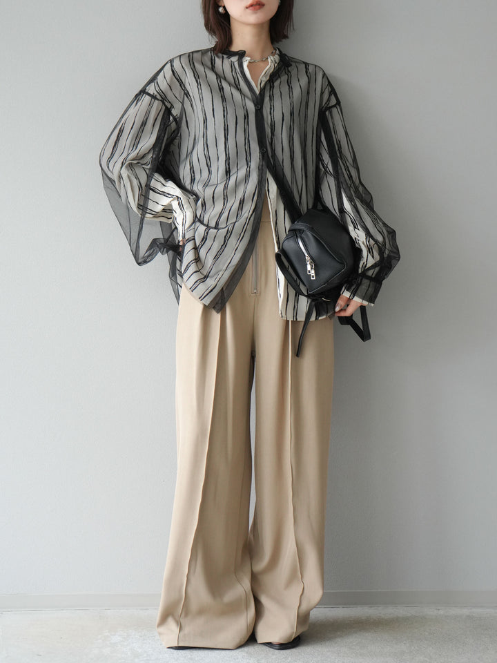 [予約]ペンタッチストライプ2WAYスリーブバンドカラーシャツ/アイボリー