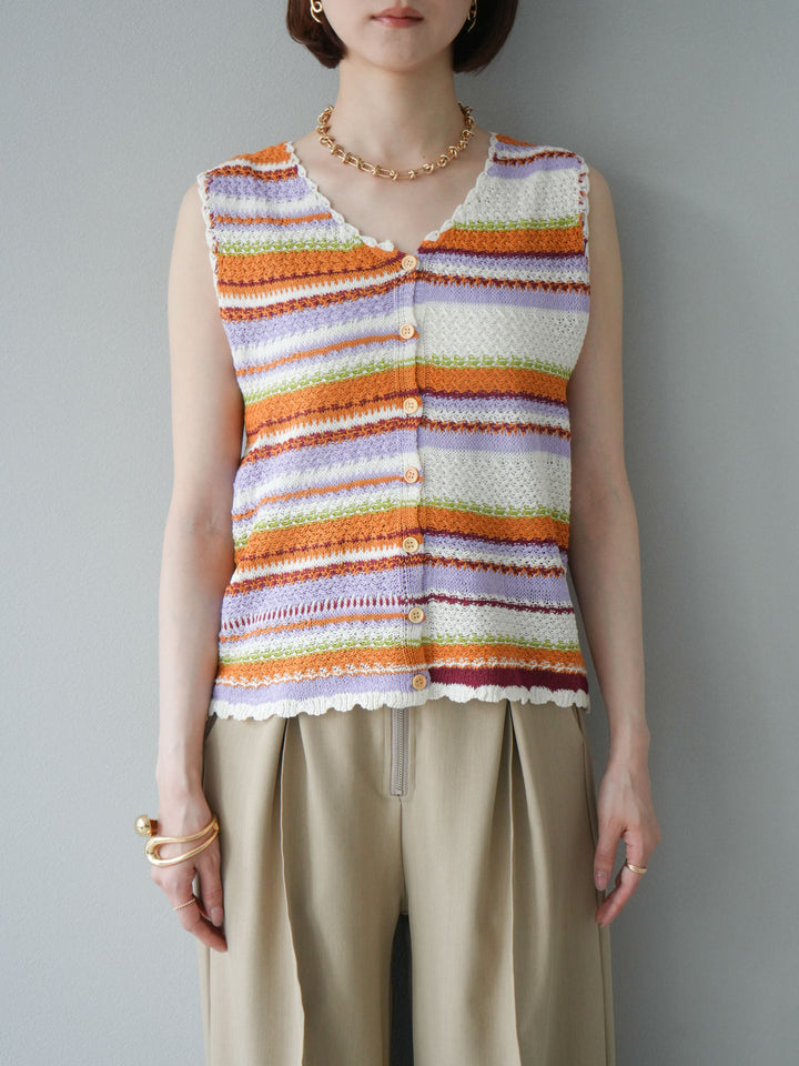 [予約]マルチボーダーニットベスト/オレンジ