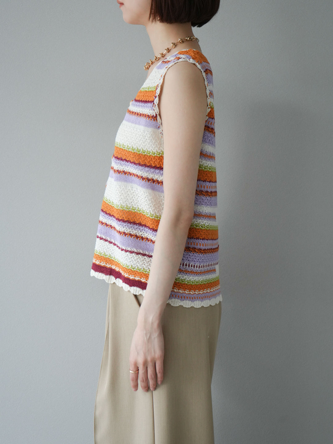 [予約]マルチボーダーニットベスト/オレンジ