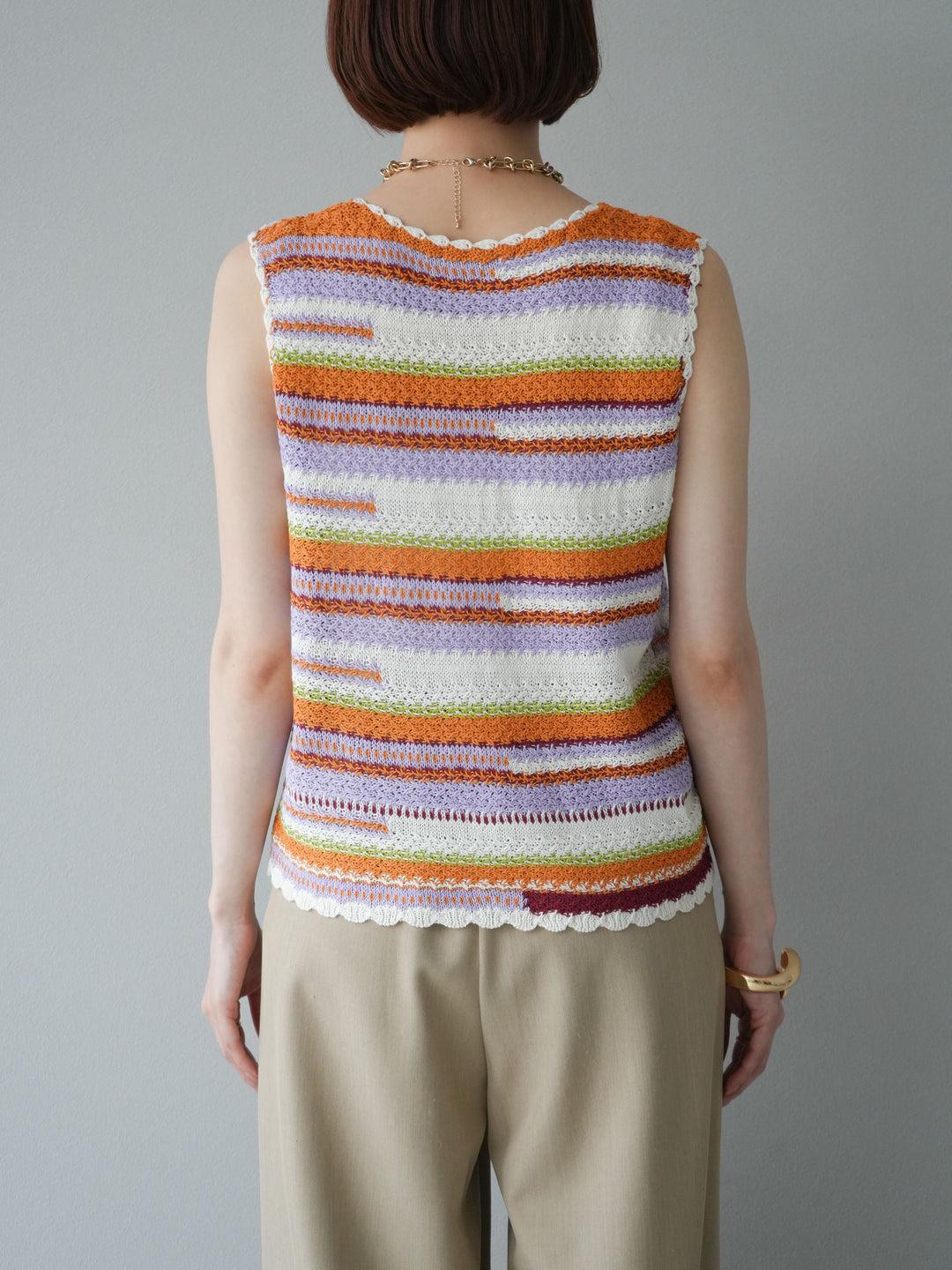[予約]マルチボーダーニットベスト/オレンジ