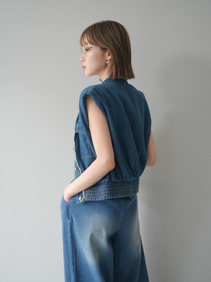 [SET] 流蘇牛仔背心＆褲子套裝/藍色（2件套）