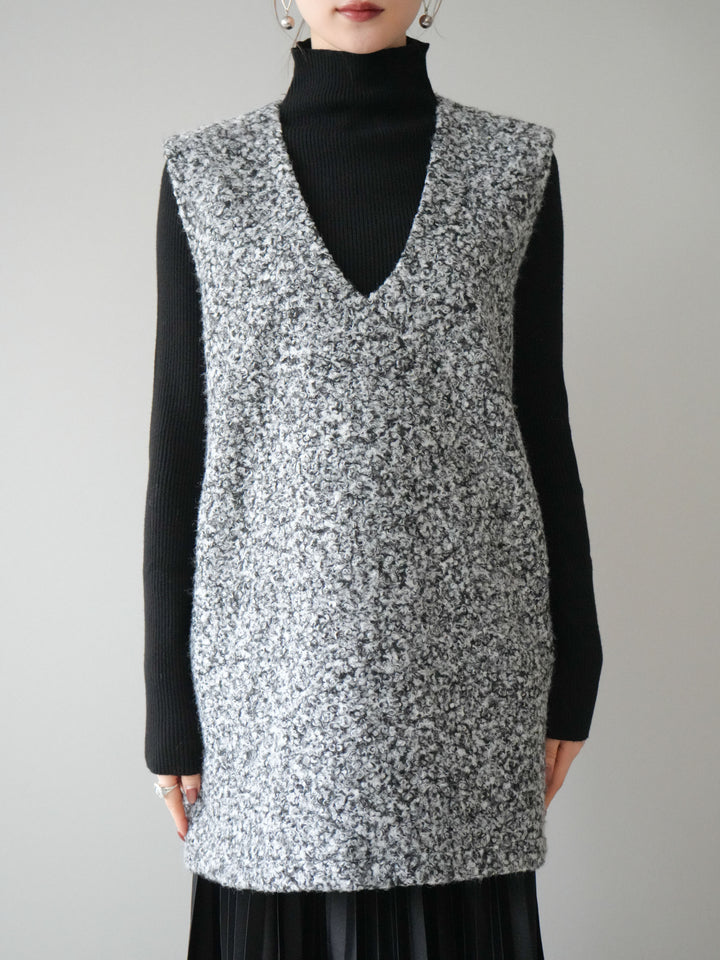 [予約]ミックスループヤーンニットミニワンピース/gray